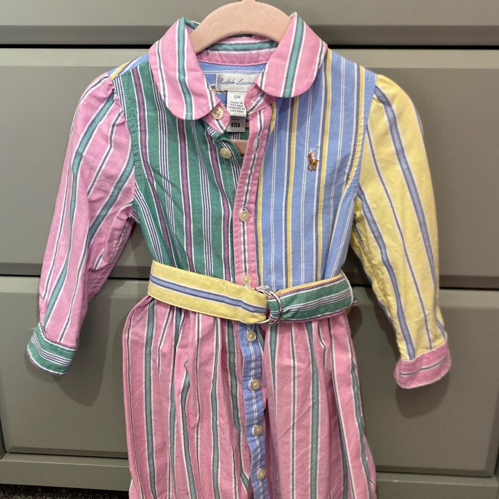 Ralph Lauren Pink and Green Striped Polo Dress